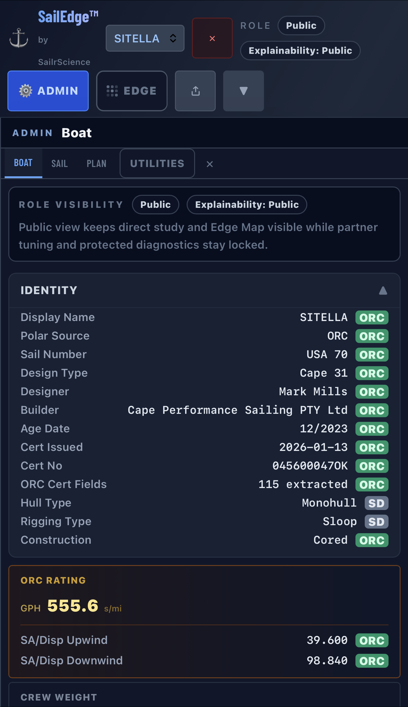 SailEdge running on an iPhone
